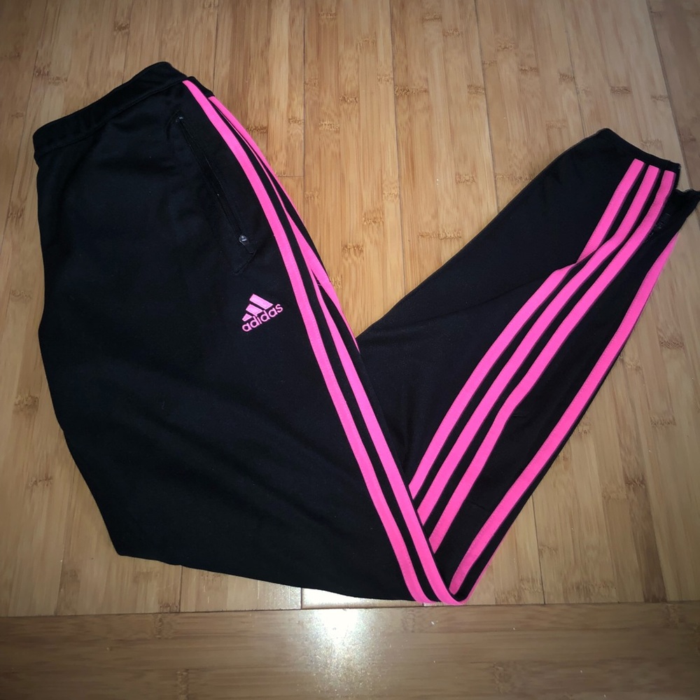black and pink adidas running pants
